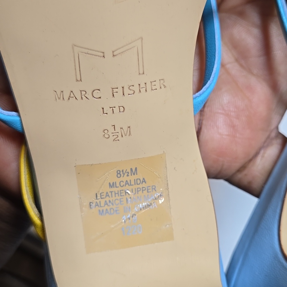 Marc Fisher Light Blue and Yellow Strappy Heels Size 8.5 - Picture 7 of 8